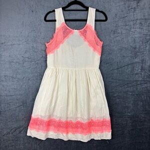 Free People Cream & Neon orangey-pink Sleeveless Mini Sundress